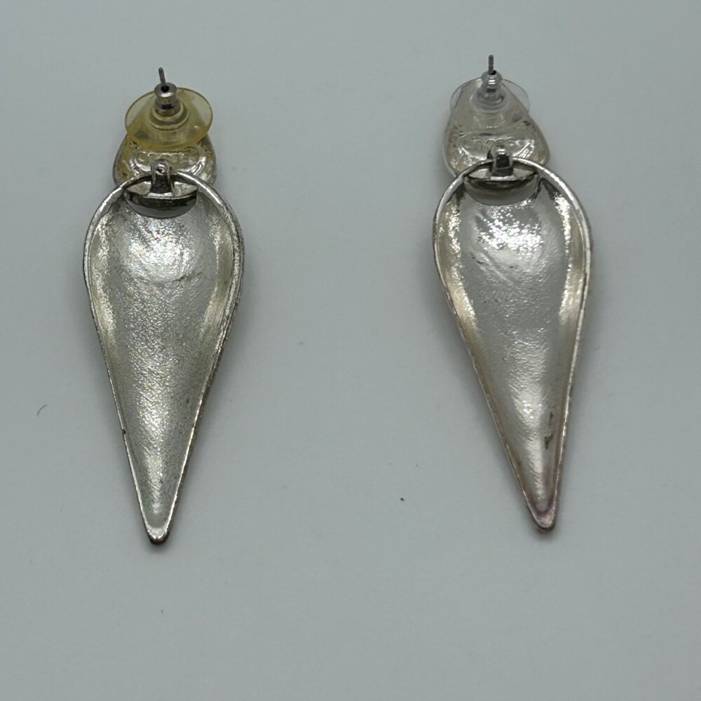 Vintage Chicos Earrings, Hammered Silvertone, Teardrop Dangle Statement - Picture 5 of 10